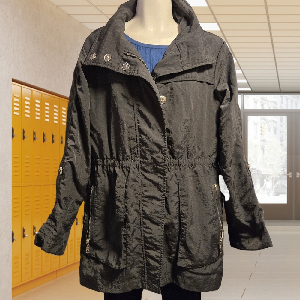 Seven7 Jacket Women's Medium Hooded Nylon Zip Parka Windbreaker 5809LNL